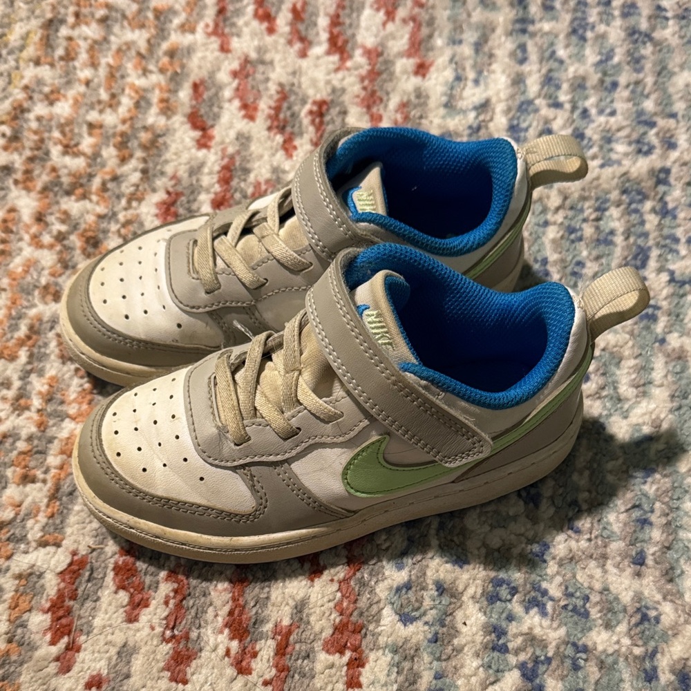 Nike Kids' White and Green Sneakers - Size 10